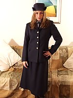 Gorgeous Melanie in genuine RAF uniform, heels and black nylons